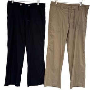 Lucy Flex Cargo Pants Bundle Womens Med Short Black Khaki Hiking Travel 2 Pair